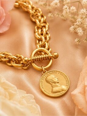 Gold Chain Toggle Necklace with Coin Pendant - Women's Jewelry